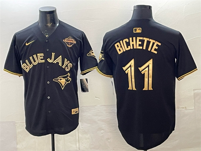 Men's Black Gold Toronto Blue Jays #11 Bo Bichette 2025 American League Champions Limited Stitched Baseball Jersey